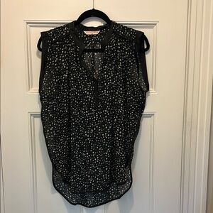 Rebecca Taylor silk cap sleeve Black and White Mandarin Collar Blouse